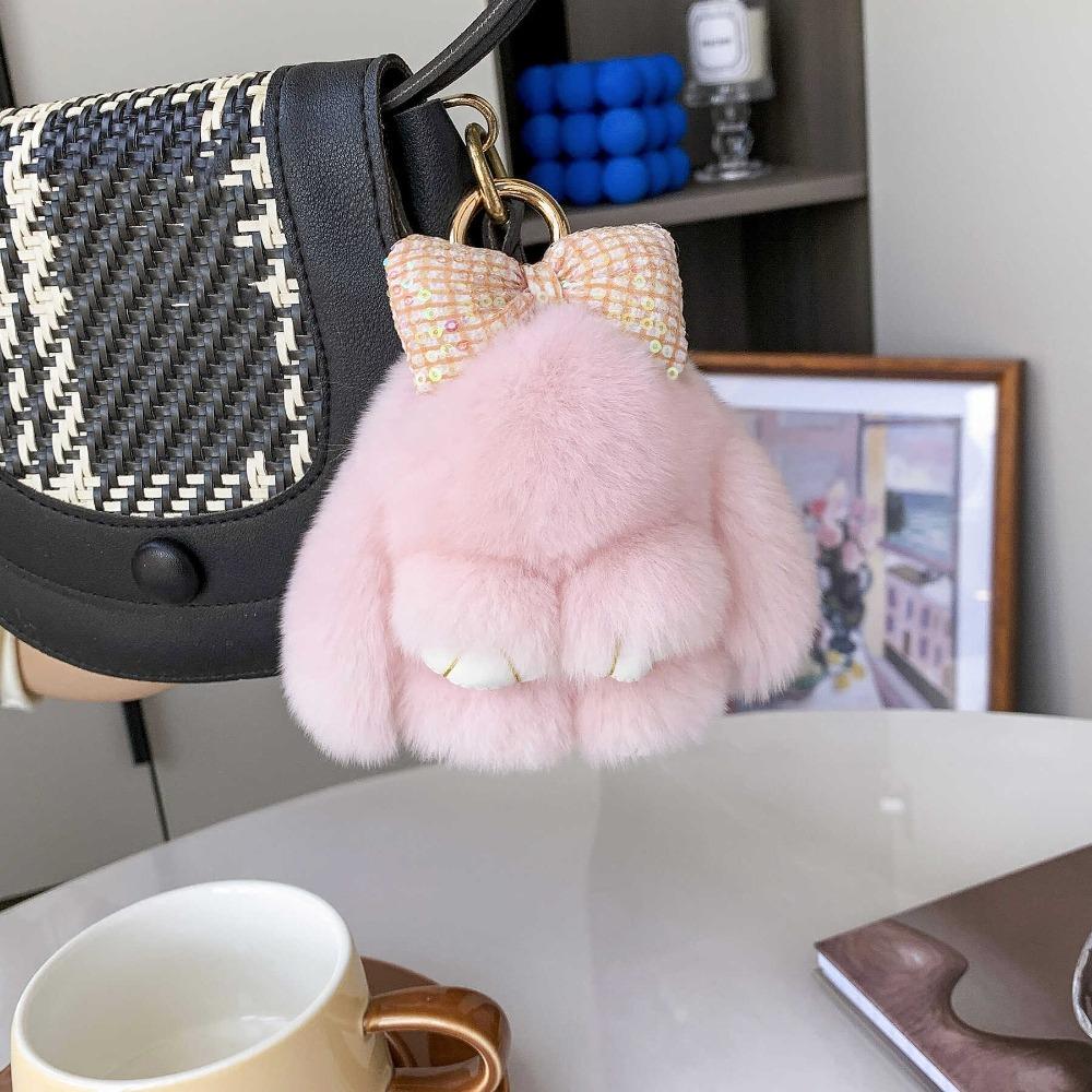 Sequin Shiny Bunny Dolls Keychain Pearl Plush Rabbit Key Ring Rabbit Fur Keychain  Car Key Chain