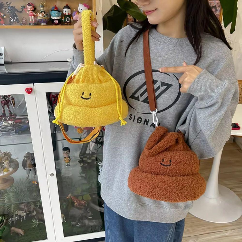 

Soft Funny Plush Shoulder Bag Drawstring Lovely Poo Pouch Funny Women s Crossbody Bag Dating Brown Handbag