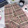 145cm Vintage Pink Plaid Drawstring Wide Leg Pants - Women's Slimming Straight Leg Summer Casual Loose Fit