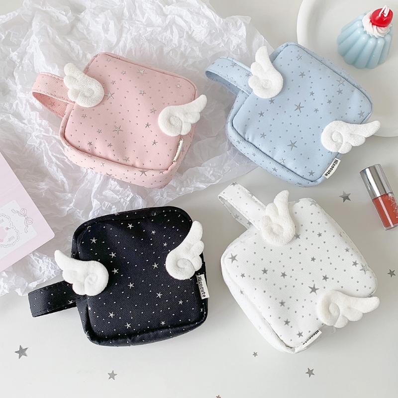 Mini Size Makeup Bag For Women Star Pattern Wings Patchwork Travel Cosmetic Organizer Multi-Purpose Space Saving Lipstick Pouch