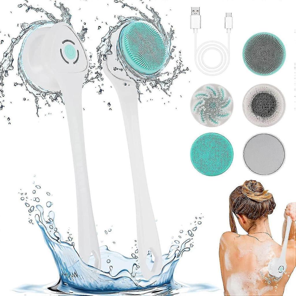 Electric Body Brush Shower Massager, Body Exfoliating Scrubber With Long Handle 5 Multi-purpose Cleansing Heads