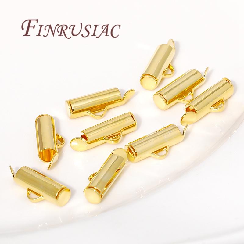 18K Gold Plated Crimp End Beads Slide End Clasp Buckles Tubes Slider End Caps Connectors For Jewelry Making DIY Accessories