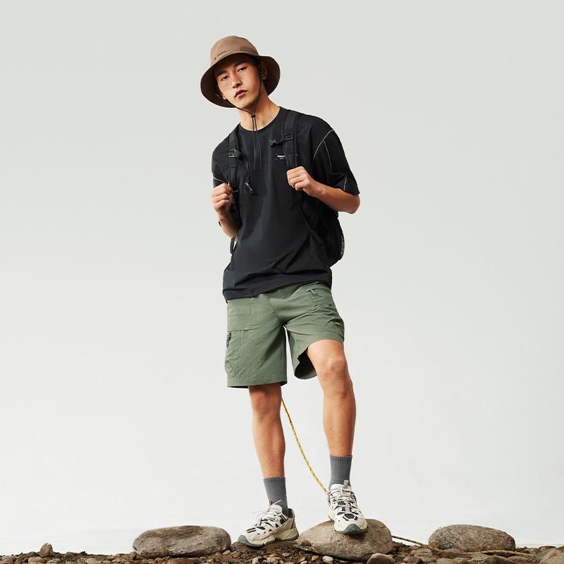 Li Ning CF Outdoor Water-Resistant Letter Print Straight Leg Elastic Waist Casual Shorts Men Shorts Stone-Lotus-Brown AKSU645-3