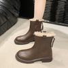Brown Martin Boots Women's Autumn and Winter New Velvet Snow Boots Thickened Cotton Boots Short Boots