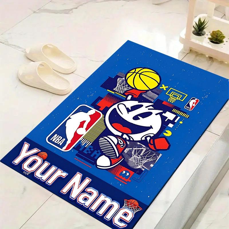 Custom 1Pc Custom Retro Basketball Flannel Personalized Rug Non Slip Floor Mat Soft Carpet for Living Bedroom Office Home Decor Gift