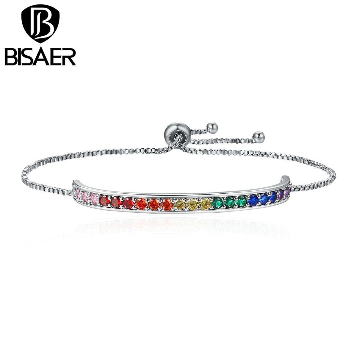 

BISAER новый серебряный цвет браслет с радужными кристаллами и цепочкой на шнуровке браслеты bracelet