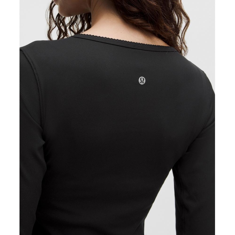 Lululemon Nulu Ribbed Wrap Front Long Sleeve Shirt  Heart Black