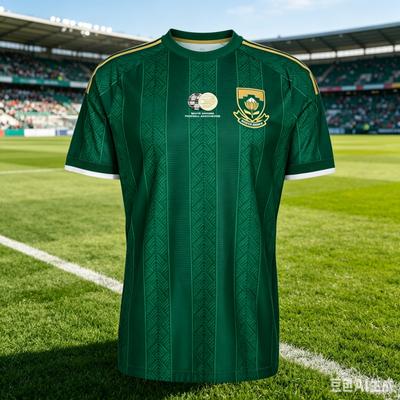 2026 Zuid-Afrika Replica Voetbalshirt Groen Goudkleurige Rand Sportkleding Sublimatie Shirt voor Fans Spelers en Buitenactiviteiten