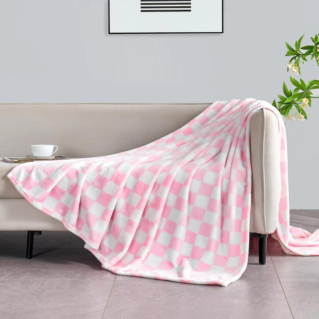 1Pcs Warm And Cozy Pink Plaid Blanket Super Soft Plaid Throw Blanket Suitable For Sofa Bed And Travel Portable Blanket