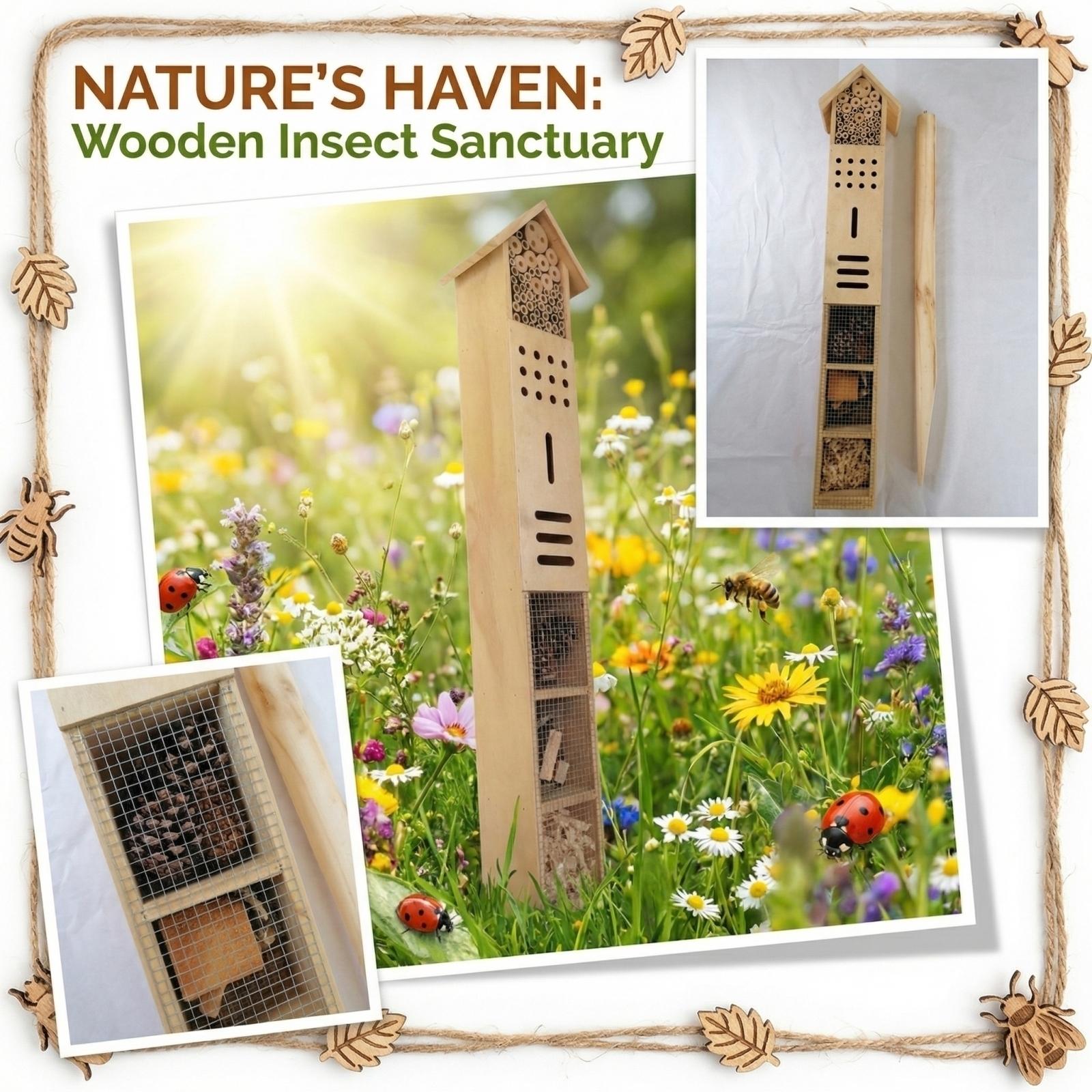 Wooden Insect House, Insect Hotel, Bees, Butterflys, Ladybirds, Natural Insect Habitat For Garden And Yard One Size белый