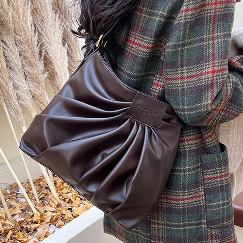 Fashion Fold PU Leather Women's Shoulder Bags Simple Solid Color Ladies Crossbody Bag Casual Versatile Female Underarm Bags