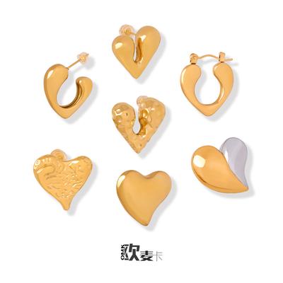 Wind Kontrastfarbe Liebe Ohrstecker Personalisierte Übertriebene Unregelmäßige Pfirsichherz Ohrringe Titanstahl Beschichtet 18K Gold Ohrringe