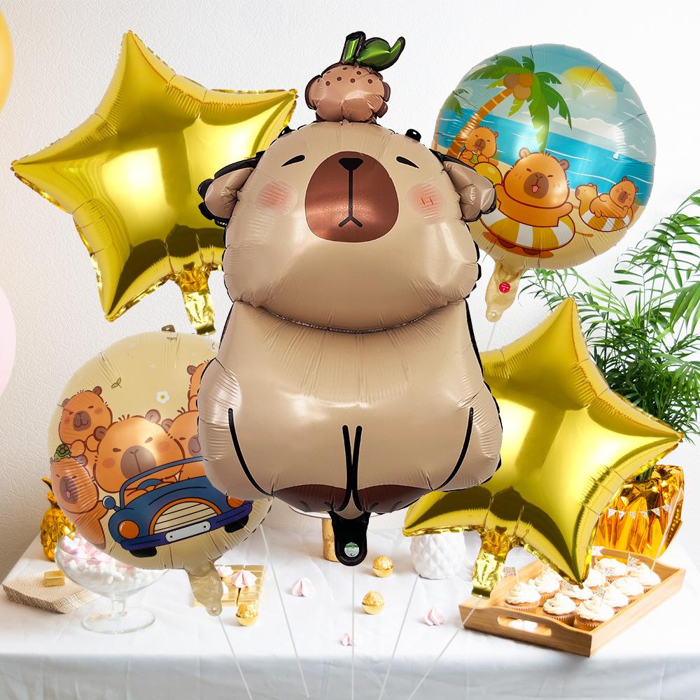 

Brown Matte Kapibara Themed Capybara Cartoon Aluminum Film Balloon Birthday Balloon Party Decoration Set Style AF