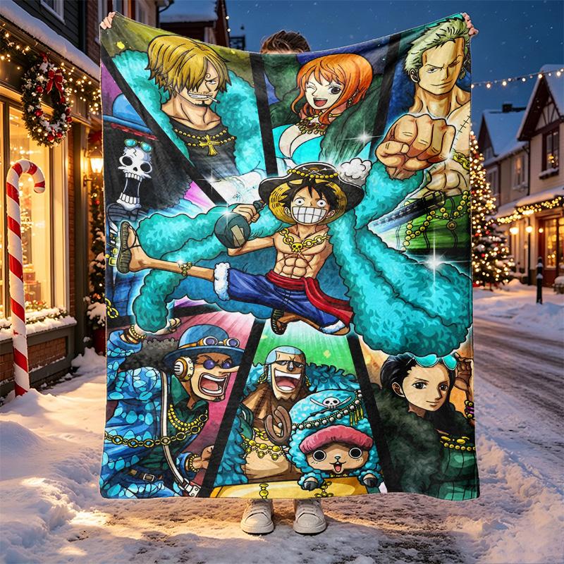 One Piece Pattern Blanket for Home Decoration, Bed, Sofa, Car Travel, Camping, Suitable for All Seasons, Birthday Christmas Gift