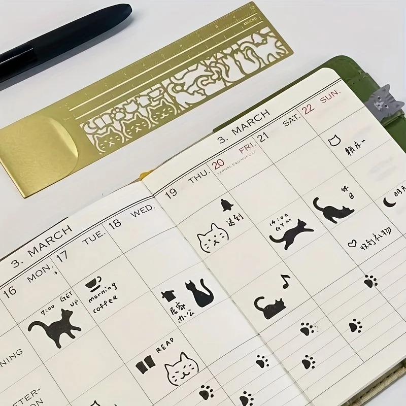 Cute Cat Template Ruler Aesthetic Journaling Special Straightedge Multi-Function Stencil Tool Perfect Gift for Stationery