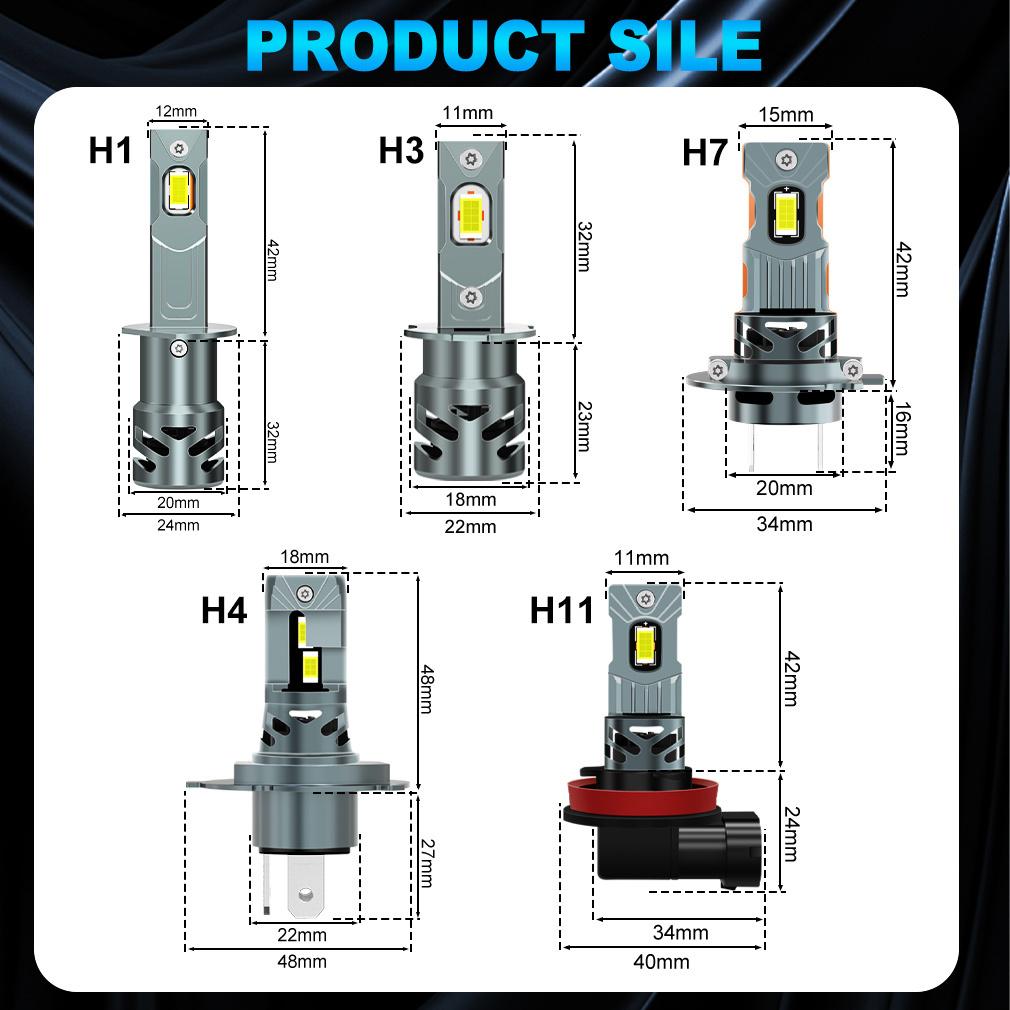 2 stk 30000LM H4 H7 LED-frontlyspærer Mini Turbo H11 LED H8 9005 HB3 9006 HB4 H1 H3 80W Bil Tåkelys Frontlys Auto Plug&Play Lampe 6500K Hvit