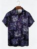 Herren Mystic Cat Stern Blumenprint Kurzarmhemd Umlegekragen Lockere Hemden Urlaubsfeier Strand Freizeitkleidung