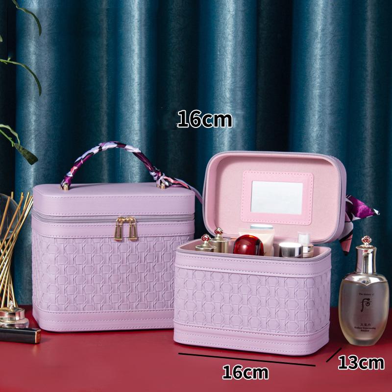 

1PC Travel Makeup Bag With Mirror Portable Waterproof Makeup Organizer Cosmetic Case Birthday Gift For Girls Women