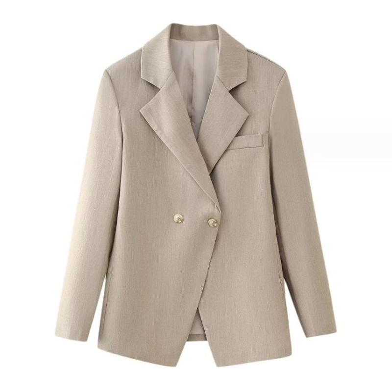 Fall and Winter New Arrival Women's Clothing Fashion Style Fashion Casual Simple Double Breasted Lapel Long Sleeves Waist-Tight Suit Outwear