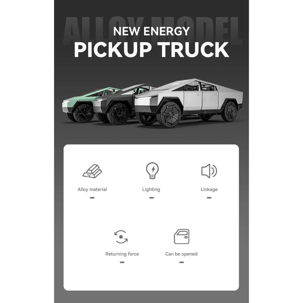 1/32 Tesla Cybertruck Zabawka Stop Off Road Diecast Metal Model Dźwięk i światło Pull Back Zabawka Prezent dla przyjaciół Dekoracyjne modne ozdoby