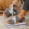 Fashion Thick Bottom Size36-43 Casual Sandals Women Summer Shoes Open Toe Lace-up Beach Wedges Middle Heel Sandales Sandalias Mujer