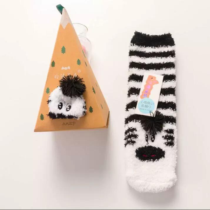 Japanese Christmas Cartoon Socks: Cozy Coral Fleece with 3D Embroidery for Women