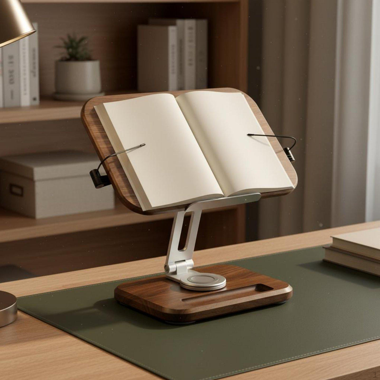 Wooden Book Rest Wood Adjustable Holder Ergonomic Design Walnut Recipe for Students,