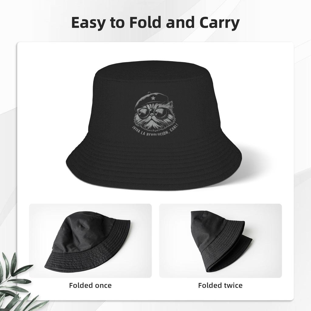 Viva La Revolucion Carl Funny Cat Bucket Hat Harajuku Fisherman Caps For Men Women Casual Vacation Sunscreen Hats Portable Cap