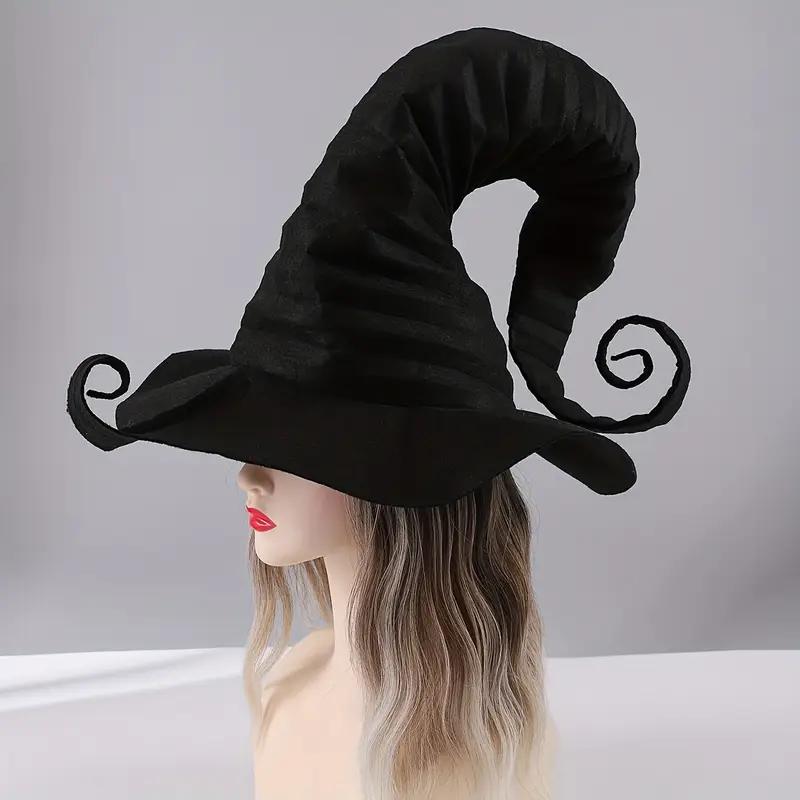 Halloween Hexenhut Groß Falten Schwarz Hexenhut mit Spitze & Wirbeldesign Weihnachtsparty Cosplay Kostüm Requisiten Deko