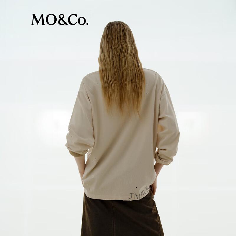 MO&Co. NOIR 2025 Fall Ripped Cotton T-Shirt