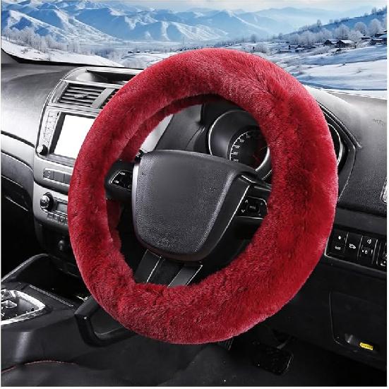 Car Fuzzy Steering Wheel Cover, 15 inch Fluffy Soft Steering Wheel Protector for Winter Warm, Anti-Slip Fuzzy Plush Vehicle Wheel Wrap Cover Interior