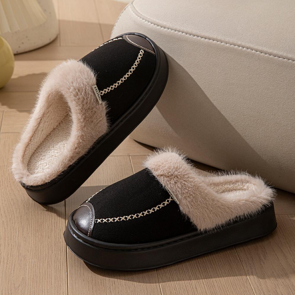 2025 new wool cotton slippers home thickened non-slip couple cotton slippers winter plush cotton slippers