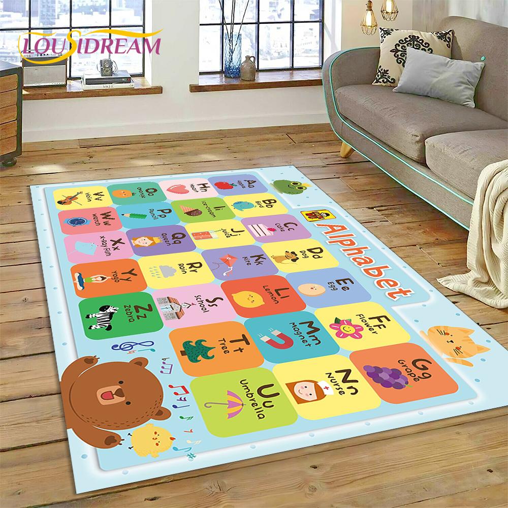 ABC Alphabet Kinder Krabbeln Frühe Bildung Cartoon Kinder Spielzimmer Bereichsteppich, Teppich für Wohnzimmer Schlafzimmer Sofa, Rutschfeste Matte