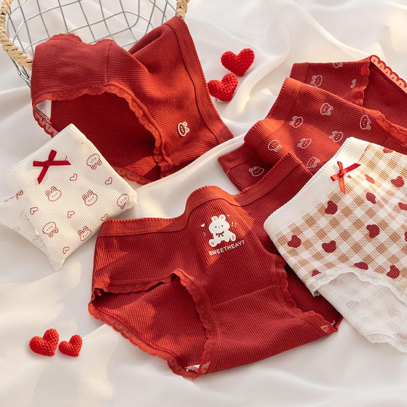 A-class Baby Cotton Underwear Female 7A Antibacterial Crotch Zodiac Year Ankora Red Girl Underwear Pure Cotton Triangle Underwear Panties