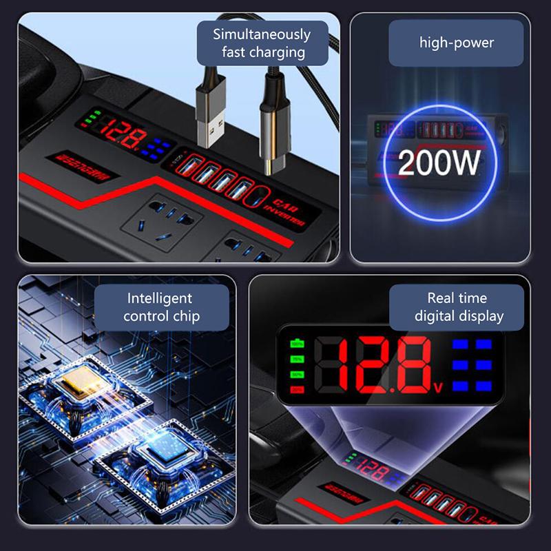1 Piece Auto Accessories Usb Chargers Voltage Display Car Inverter Car Socket Usb Fast Charging 200W Qc 3.0 Power Adapter