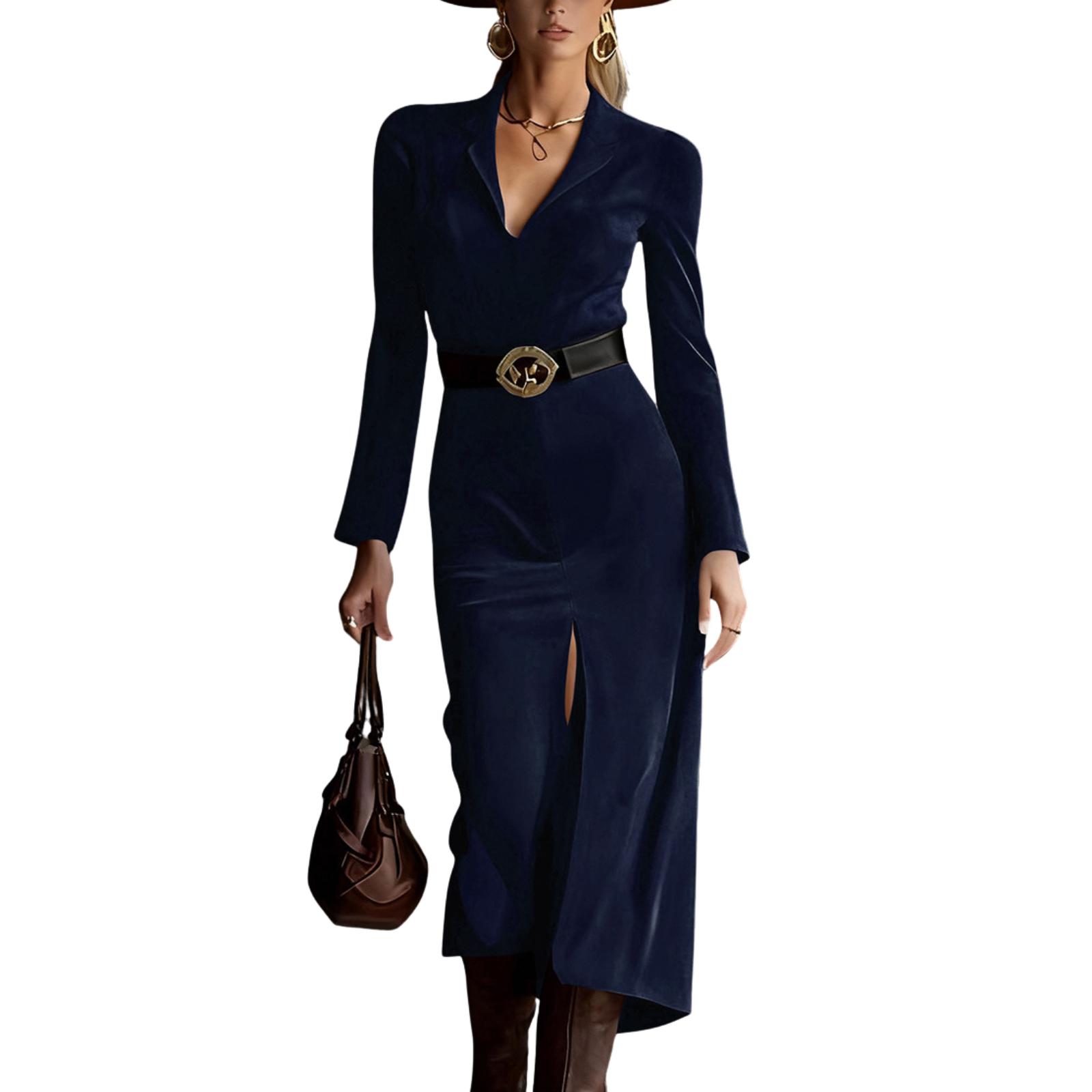 

Women s Fashionable Long-sleeved Elegant Dress XL синій