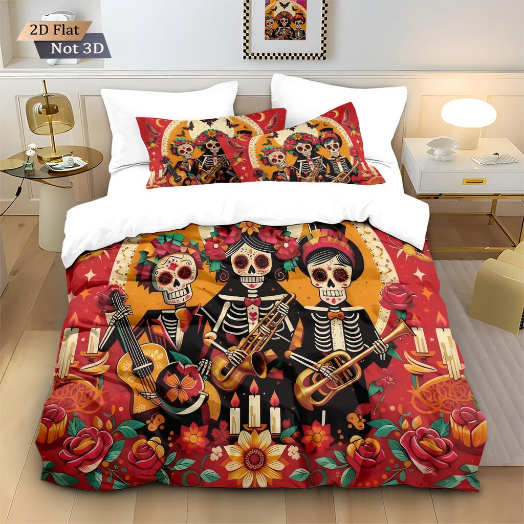 Skull Flowers Bedding Set skull retro print Duvet Cover Pillowcase Co co room decoration Quilt Cover Single Double Large Size