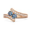 Bague décalée double pierre Topaze Bleue de Londres Pavée - Argent Sterling 925 Plaqué Or Rose