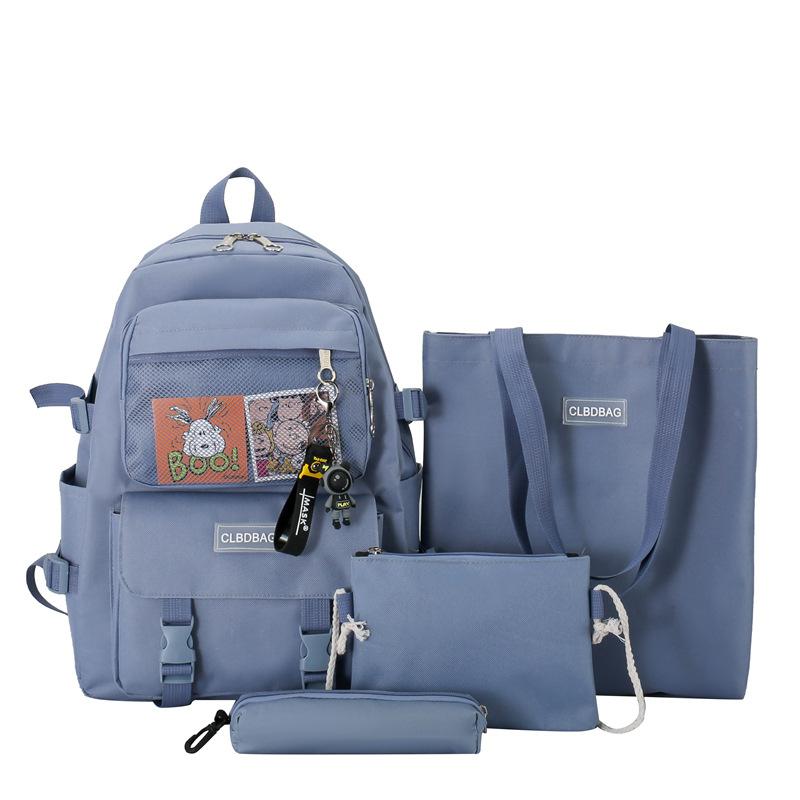 Canvas middle school student schoolbag Korean version fashion Harajuku casual backpack large capacity cartoon print set backpack