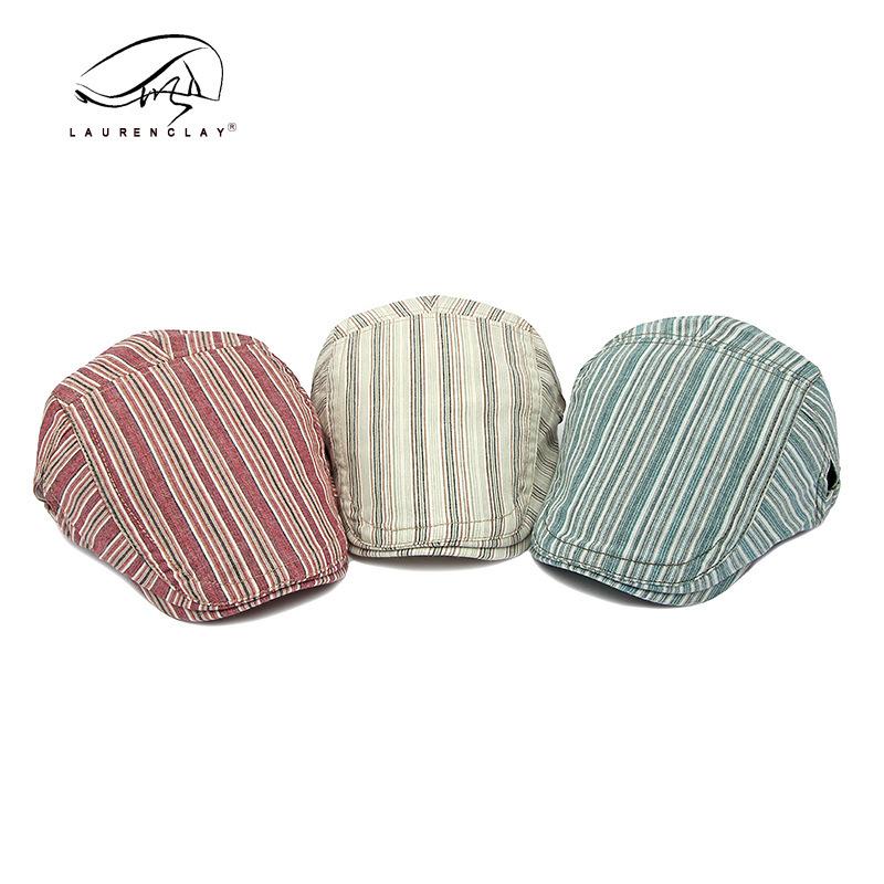 Japanese minimalist vintage striped beret for women, British retro duckbill forward hat for men, artistic young artist hat