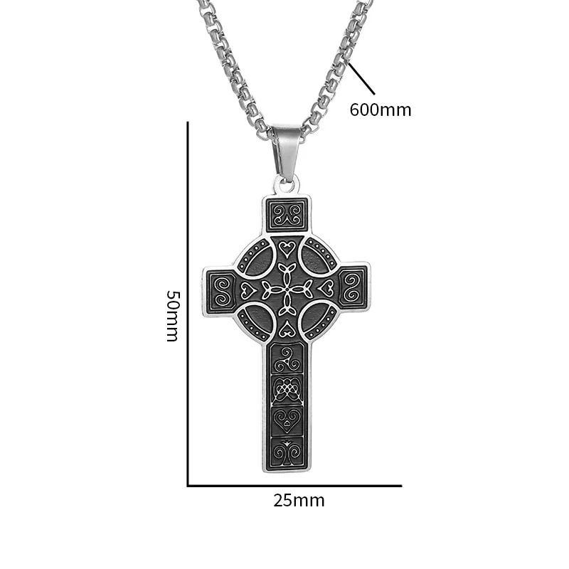 Stainless Steel Irish Celtic Knot Cross Pendant Necklace for Men Women Fashion Lucky Amulet Jewelry