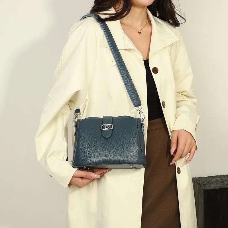 Brand Genuine Leather Handbag  Fashion Luxury Women Shoulder Crossbody Bag Designer Cow Leather Tote Female Messenger Sac
