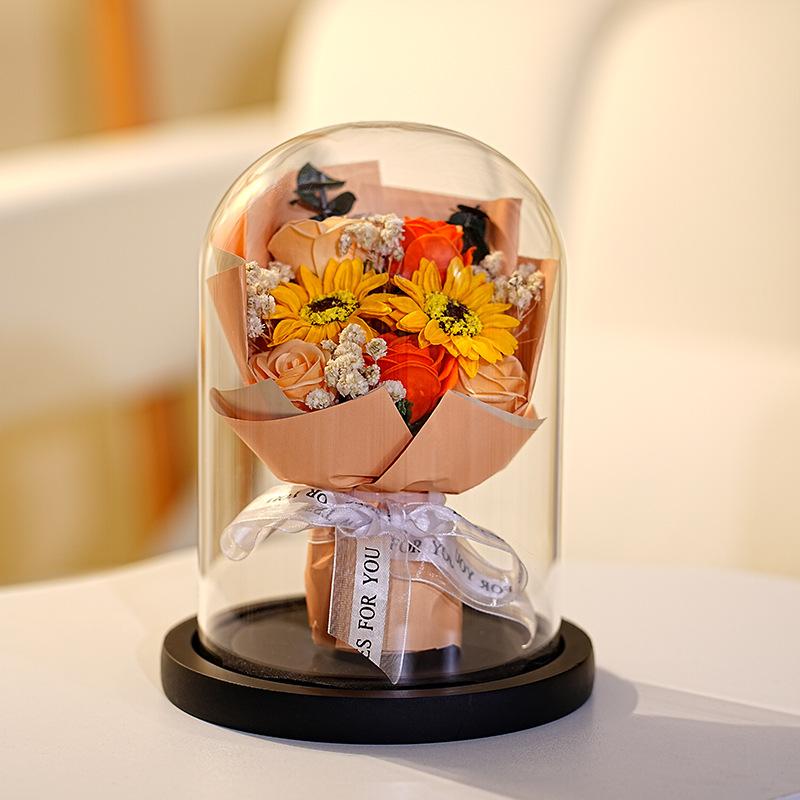 Glass Cover Rose Lantern Qixi Festival Valentine's Day Gift Immortal Bouquet Gypsy Dried Flowers Carnations Teachers' Day