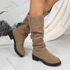 Fashion Boots for Women 2025 Spring Autumn Suede Thick Medium Heel Pleated Mid-calf Boots Casual Platorm Solid Slip on Knight Booties