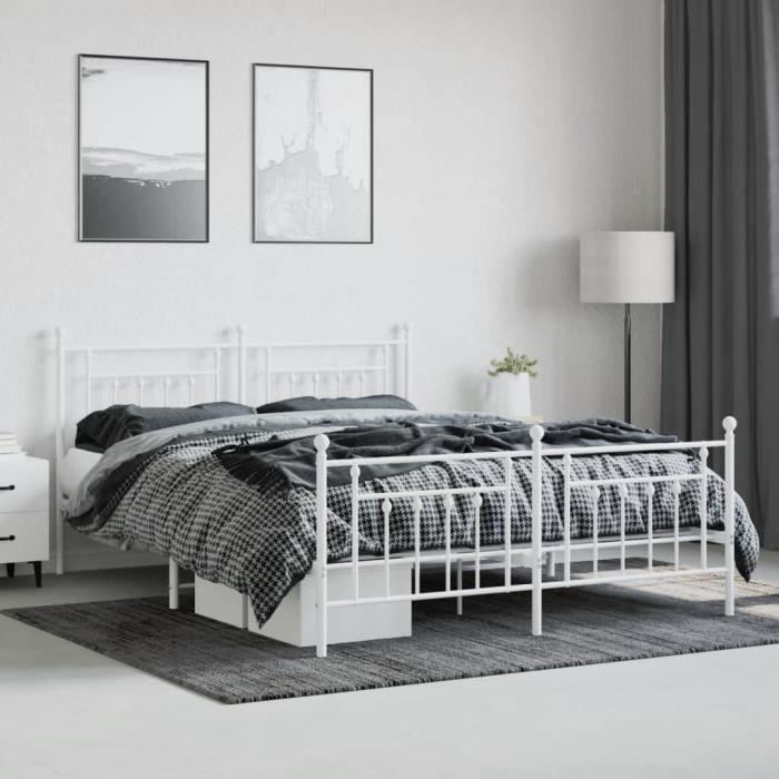 VidaXL Metal Bed Frame with Headboard-Footboard White 183x213cm 353609