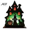 Witch Silhouette Decor Wooden Table Centerpiece, Spooky Castle Black Cat Standing Matte Halloween Decoration Tabletop Ornament for Party, Desk