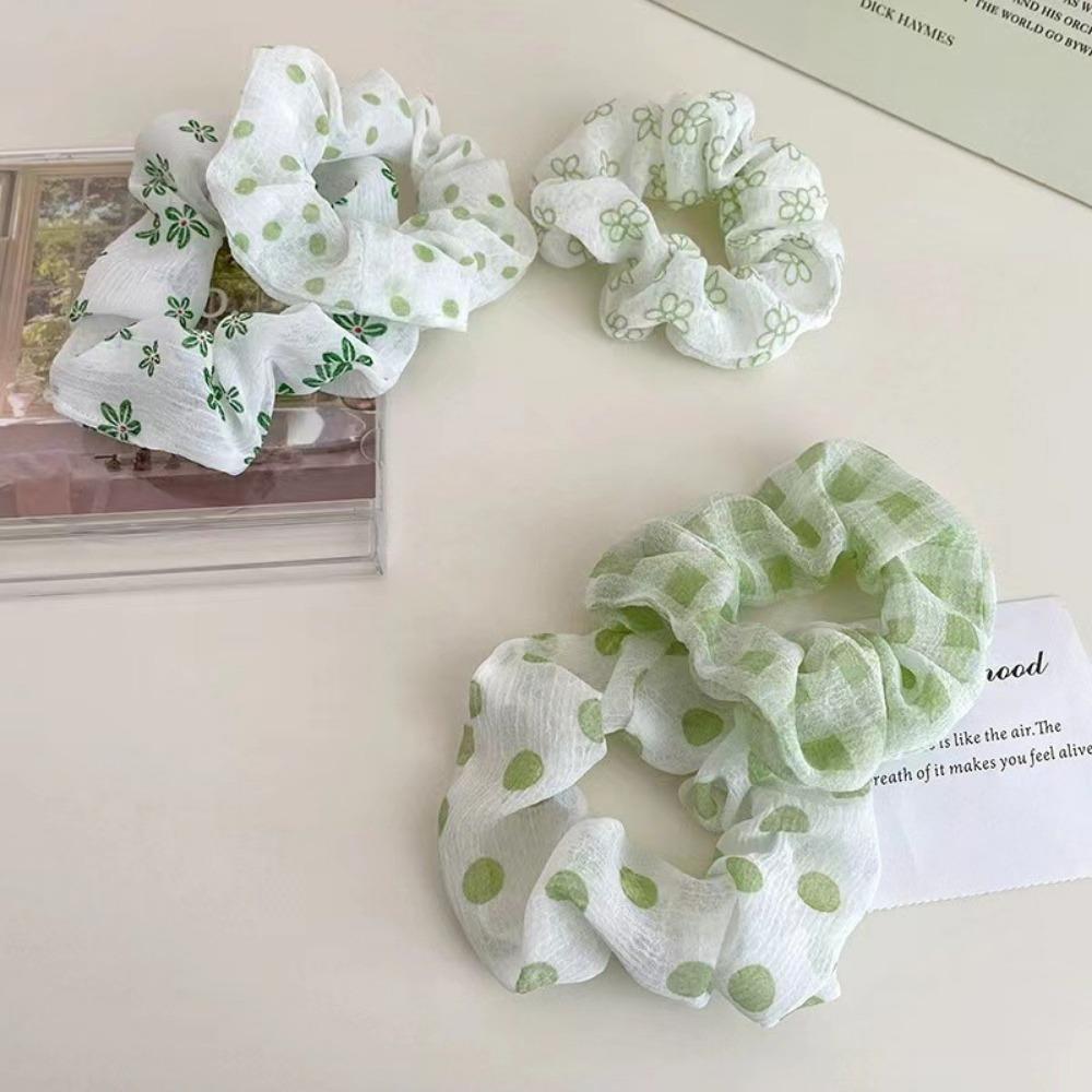 5pcs Cute Korean Preppy Hair for Women Girls Scrunchie Set Green Blue Series Floral Simple Print Pack