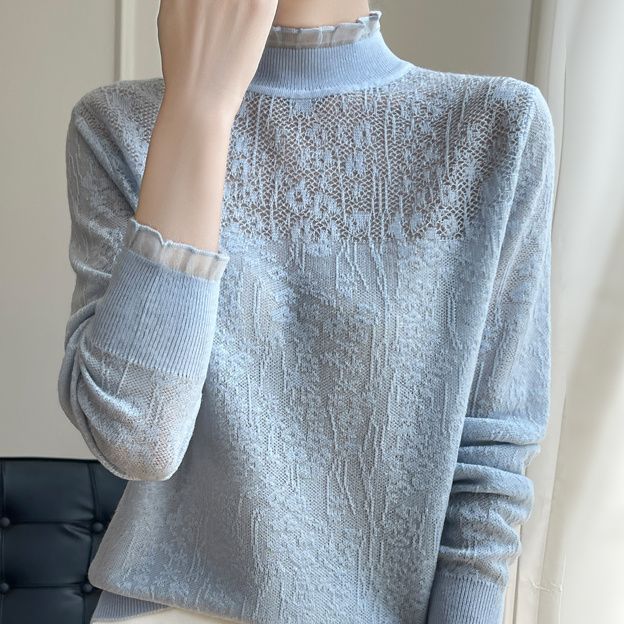 

С капюшоном, черный кружевной ажурный свитер с грибковой кромкой и длинными рукавами 2XL синий