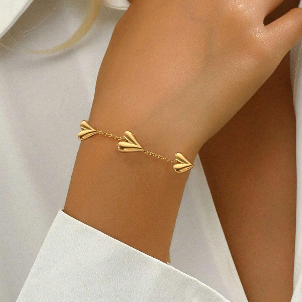 Stainless Steel Peach Heart-Shaped Bracelets for Women Minimalism Gold Color Chain Charm Bracelet Fashion Waterproof Jewelry