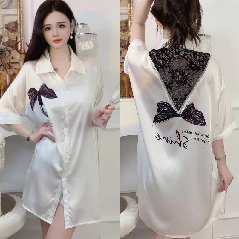 Lazy Wind Sweet Girl Short-Sleeved Nightdress Women'S Summer Chiffon Can Wear Comfortable Loungewear